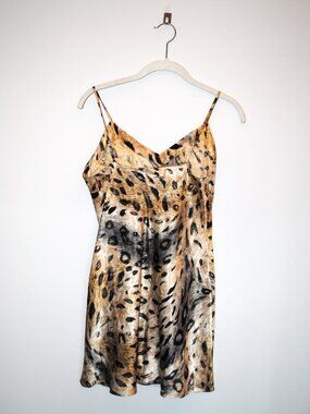 Vintage 100% Silk August Silk Leopard Print Chemise Slip Nightgown